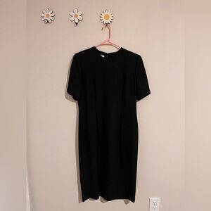 Leslie Fay Women’s Vintage Black Midi Sheath Dress With Short Sleeves Size 10